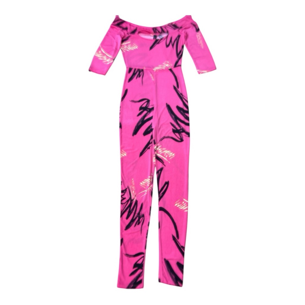 Pink  Jumpsuit with Black Abstract Print